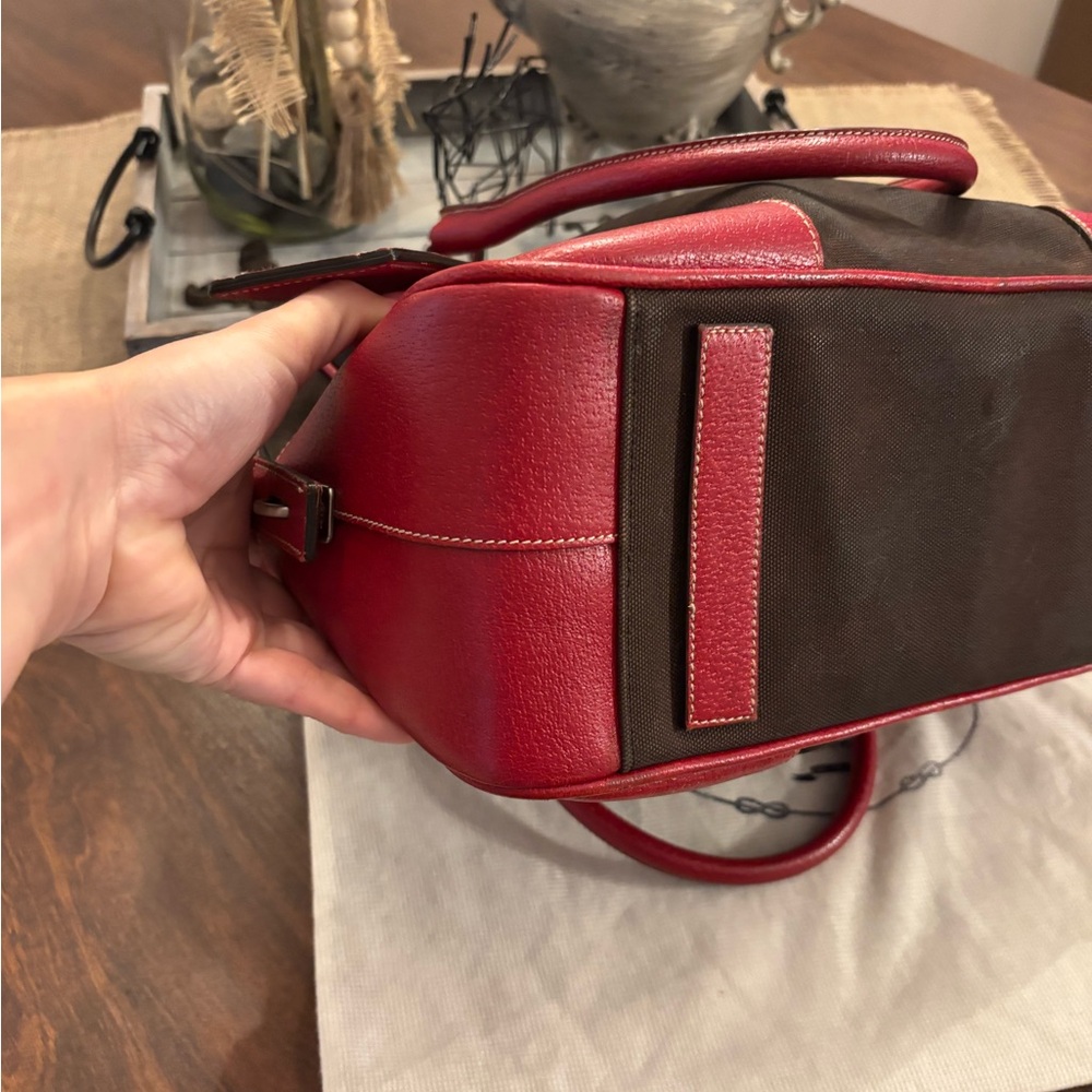 Prada Red and Brown Leather & Canvas Satchel 100% Authentic - Picture 14 of 15